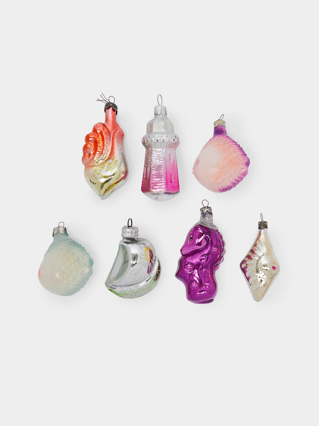 Antique and Vintage - 1960s Lighthouse and Sea Creatures Glass Tree Decorations (Set of 7) -  - ABASK - 