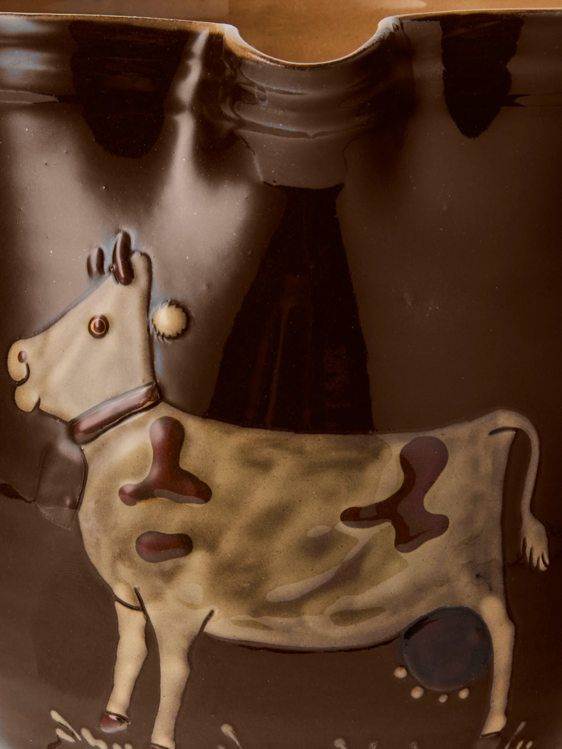 Poterie d’Évires - Cows Hand-Painted Ceramic Medium Jug - Dark Brown - ABASK