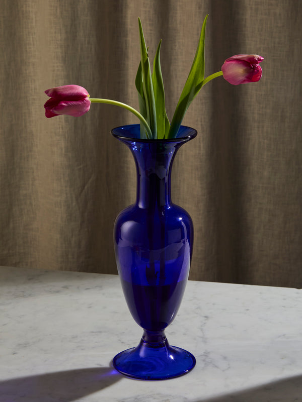 Antique and Vintage - 1990s Bisazza Glass Vase (12.5in/32cm) - Blue - ABASK