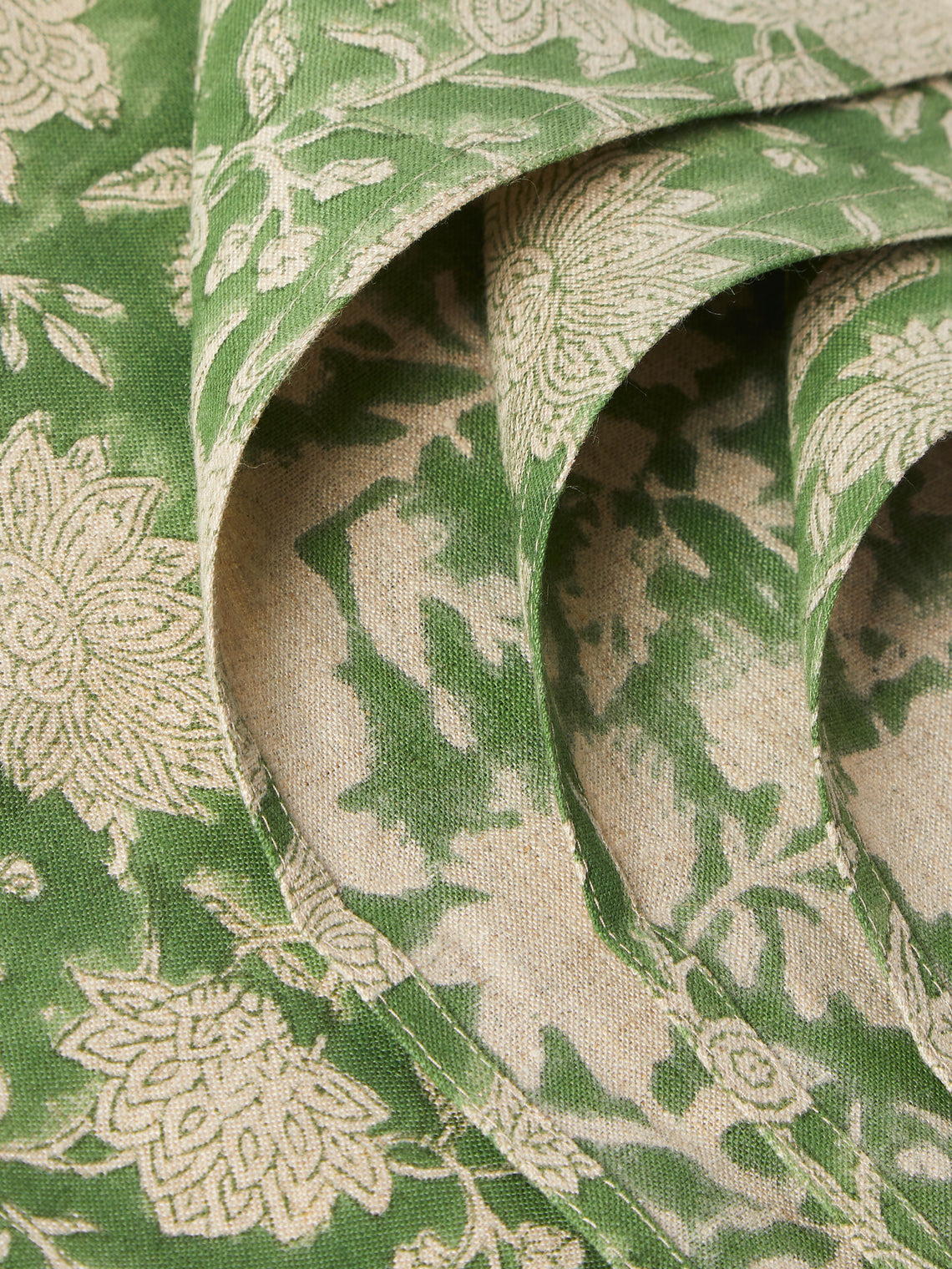 Chamois - Indian Rose Block-Printed Linen Napkins (Set of 4) - Green - ABASK