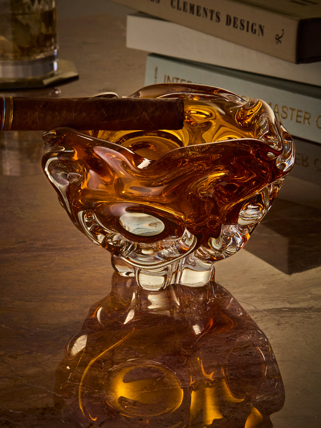 Antique and Vintage - Mid-Century Crystal Ashtray - Orange - ABASK