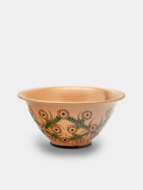 Poterie d’Évires - Flowers Hand-Painted Ceramic Large Serving Bowl - Cream - ABASK - 