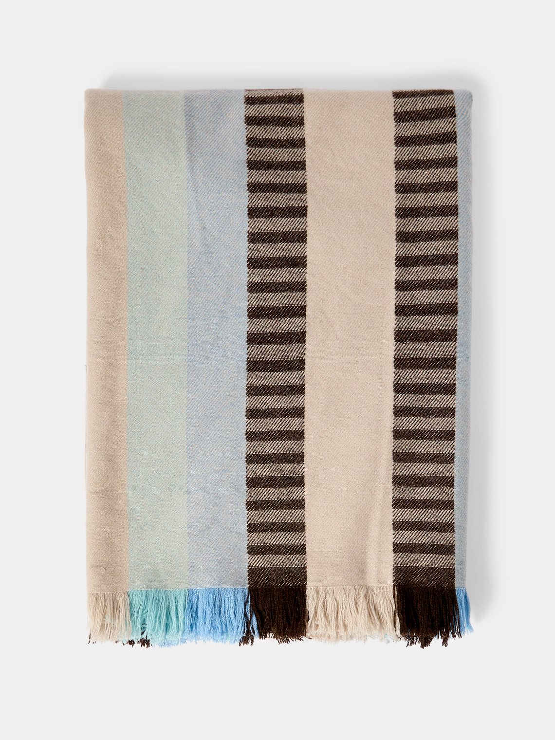 Saved NY - Blue Stripe Cashmere Throw (79in/2m) - Blue - ABASK