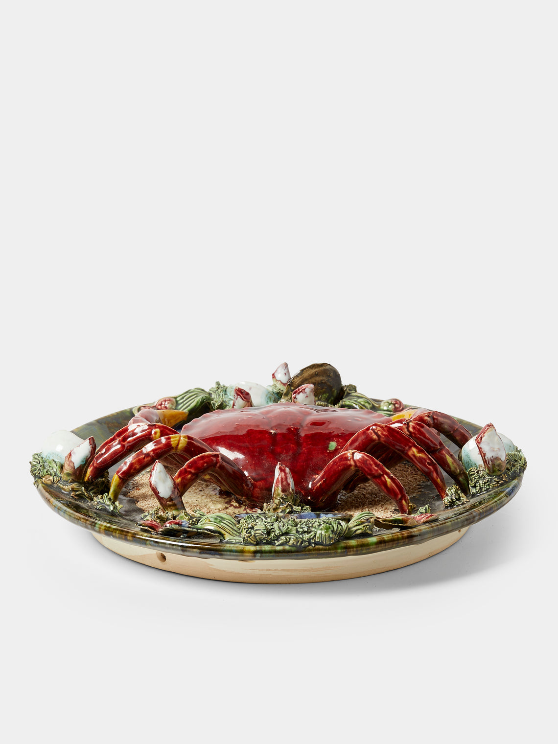 Antique and Vintage - Mid-Century Crab Majolica Ceramic Serving Plate (12in/31cm) - Multiple - ABASK