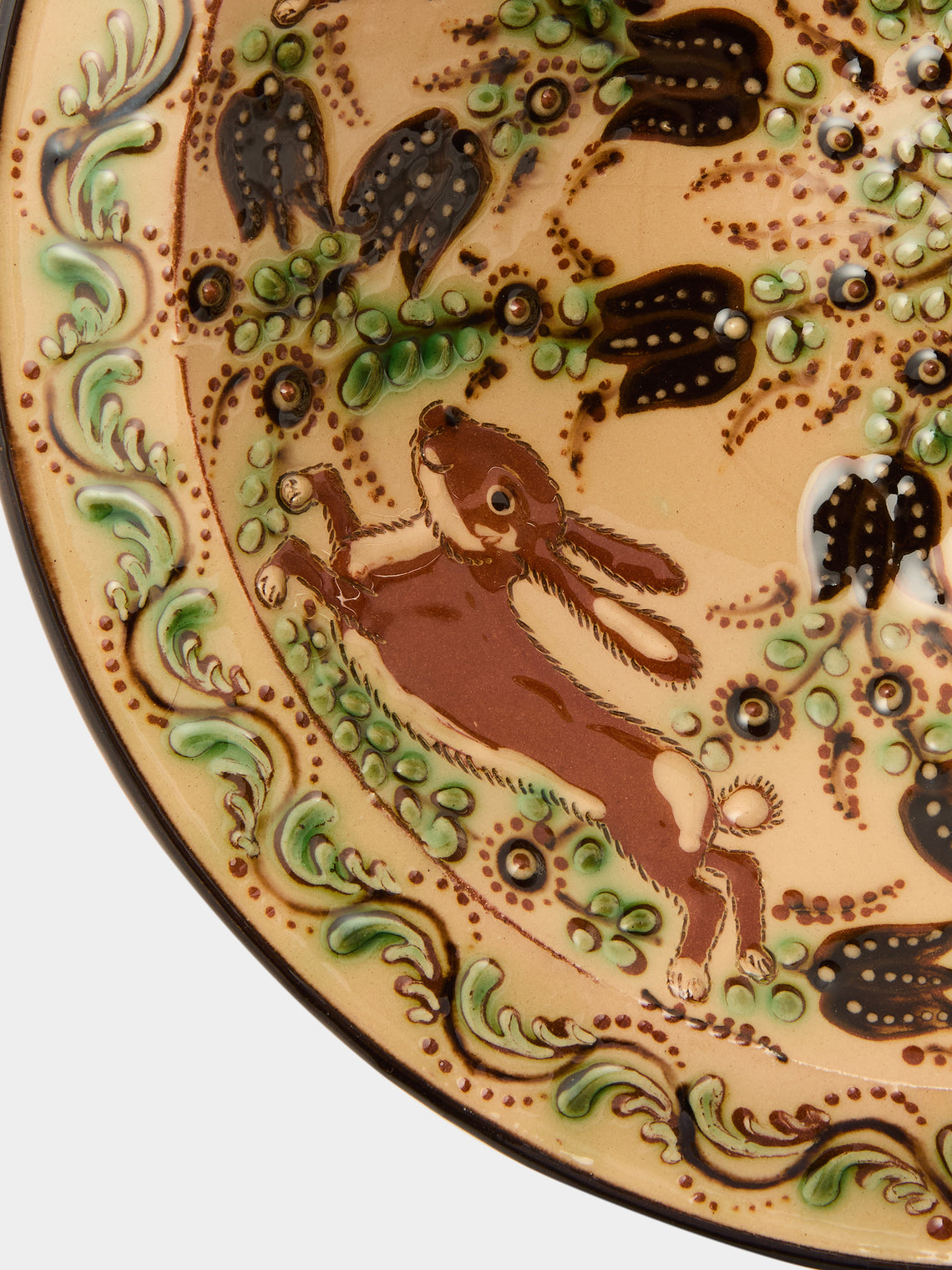 Poterie d’Évires - Rabbits Hand-Painted Ceramic Serving Bowl - Cream - ABASK