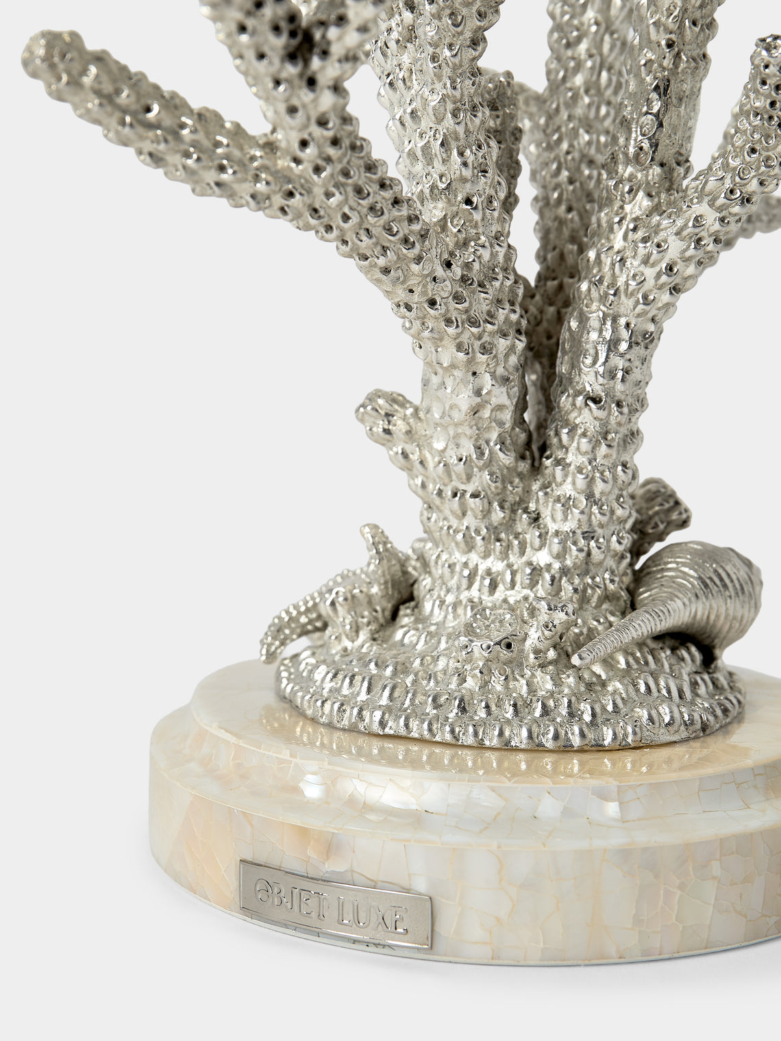 Objet Luxe - Coral and Clam Shells Mother-of-Pearl and Silver-Plated Candle Holder - Silver - ABASK