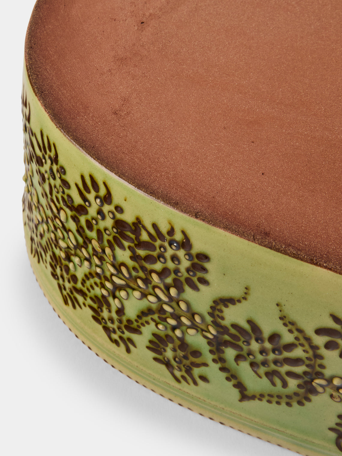Poterie d’Évires - Flowers Hand-Painted Ceramic Oval Dish - Green - ABASK