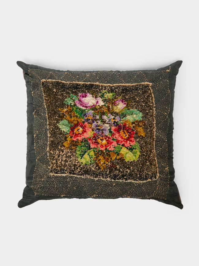 By Walid - 1920s Floral Woollen Needlepoint Cushion -  - ABASK - 
