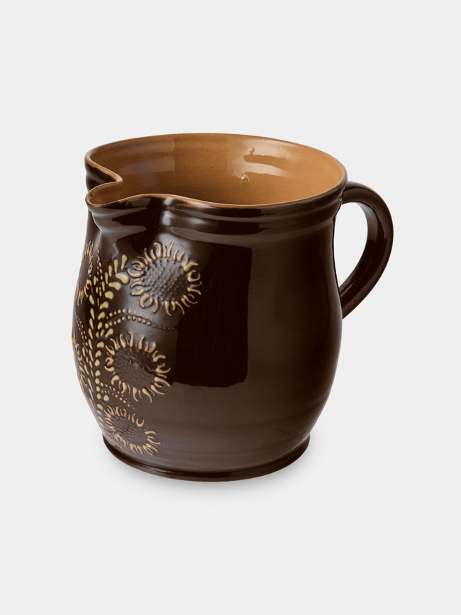 Poterie d’Évires - Flowers Hand-Painted Ceramic Medium Jug - Dark Brown - ABASK - 
