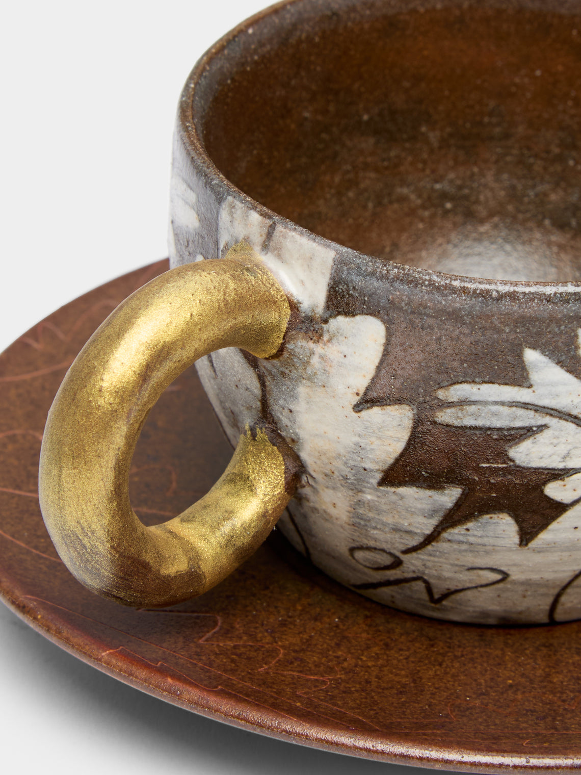 Na Yong-hwan - Peony Buncheong  Espresso Cup and Saucer (Set of 2) - Brown - ABASK