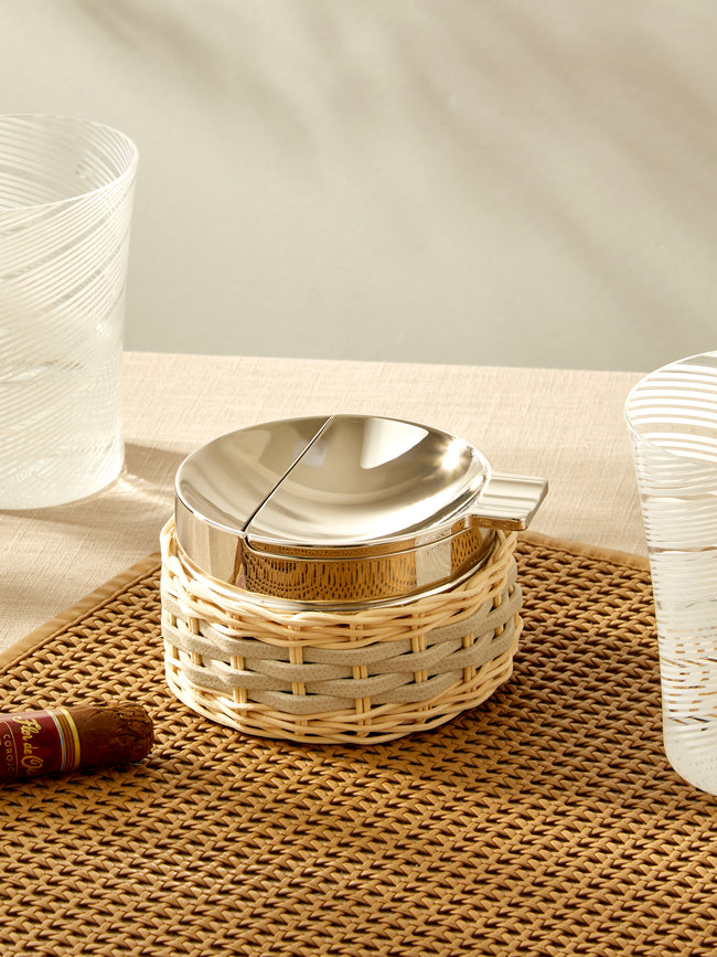 Pigment France - Toledo Leather and Rattan Ashtray - Cream - ABASK