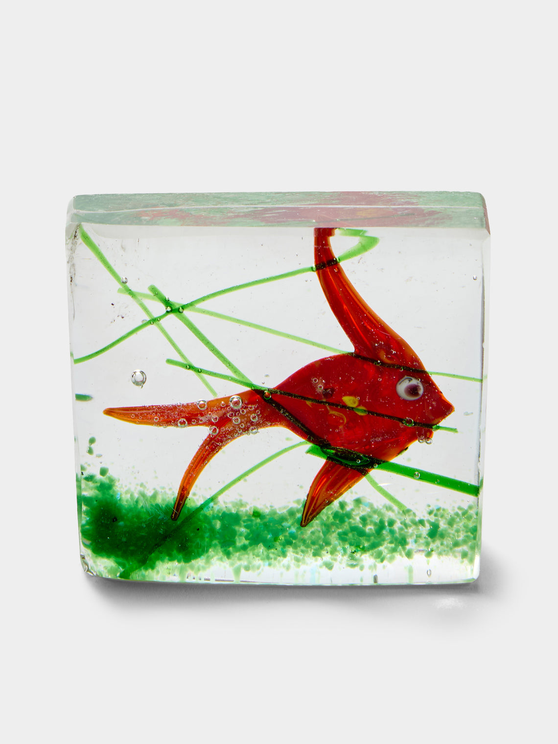Antique and Vintage - 1960s Alfredo Barbini for Cenedese Fish Murano Glass Paperweight - Red - ABASK - 