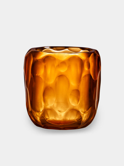 Micheluzzi Glass - Rullo Miele Bamboo Hand-Blown Murano Glass Vase (4.5in/11cm) - Orange - ABASK - 