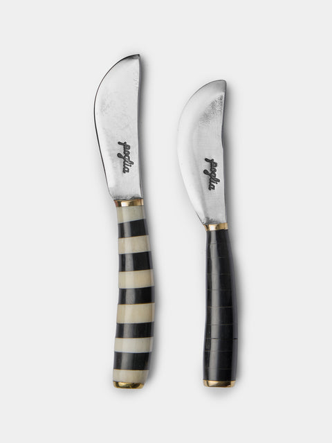 Poglia - | Set of 2 | Horn and Bone Butter Spreaders - Black - ABASK - 