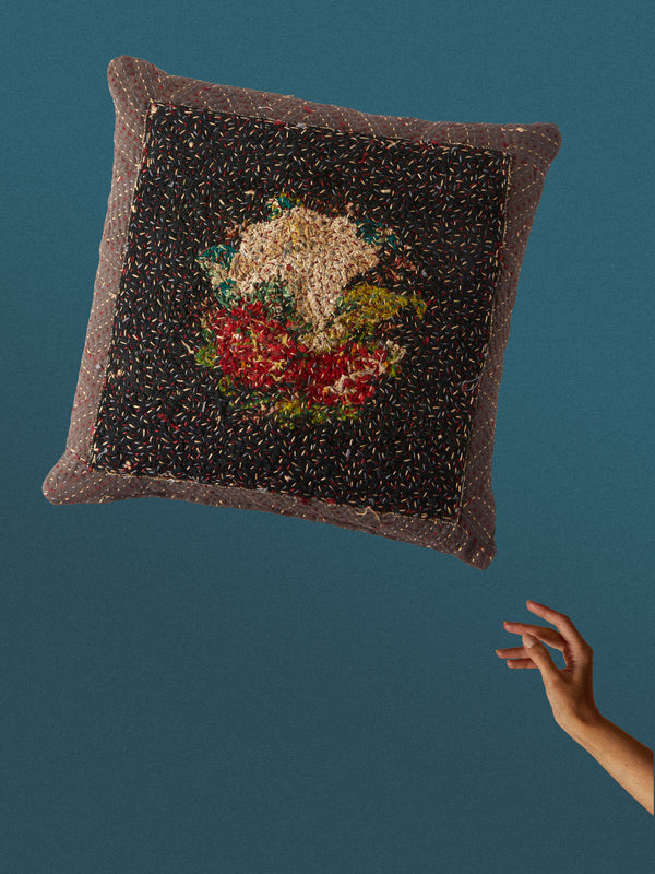 By Walid - 19th-Century Needlepoint Wool, Linen and Cotton Cushion (15.5in/40cm) - Multiple - ABASK