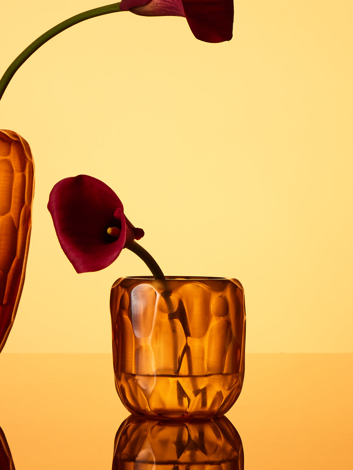 Micheluzzi Glass - Rullo Miele Bamboo Hand-Blown Murano Glass Vase (4.5in/11cm) - Orange - ABASK