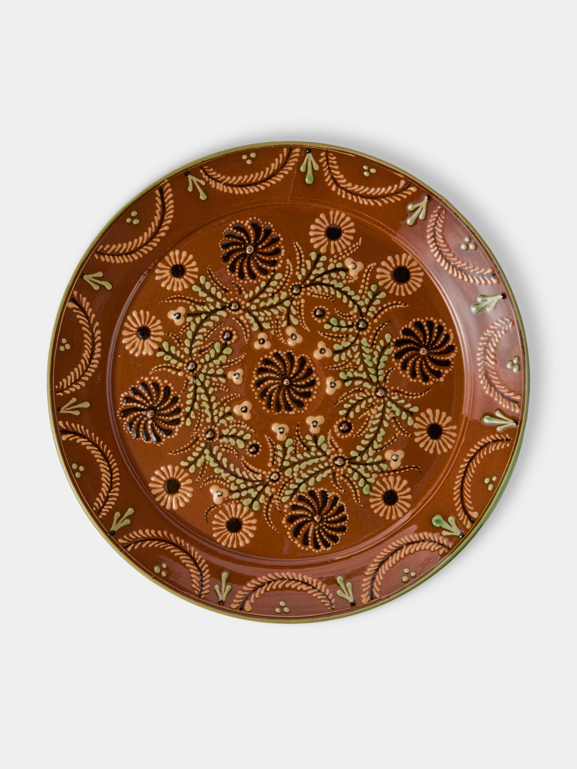 Poterie d’Évires - Flowers Hand-Painted Ceramic Round Platter - Light Brown - ABASK - 