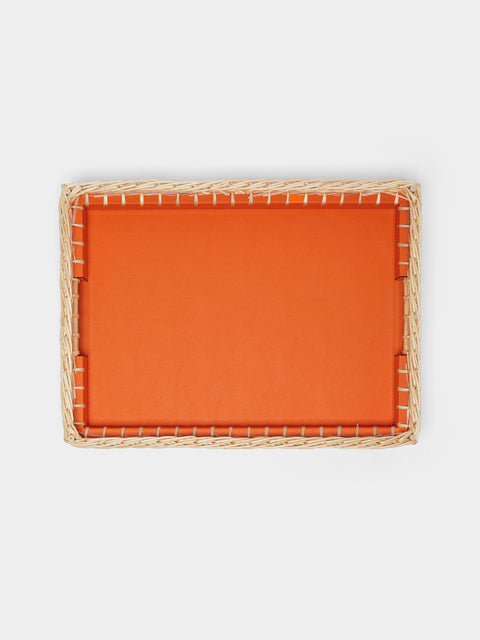 Pigment France - Giverny Leather and Rattan Tray (13.5in/34cm) - Orange - ABASK - 