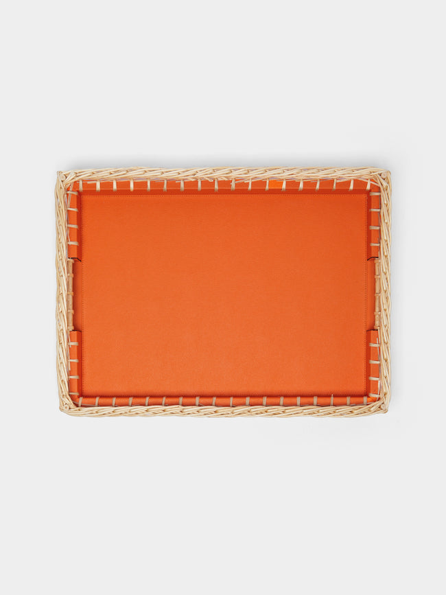 Pigment France - Giverny Leather and Rattan Tray (13.5in/34cm) - Orange - ABASK - 