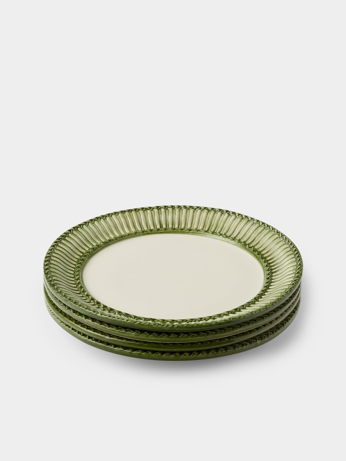 Tessalume Ceramiche - | Set of 4 | Wicker Hand-Painted Ceramic Dinner Plates - Light Green - ABASK