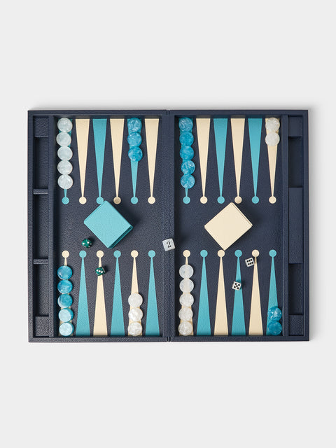 Belotier - Leather Large Backgammon Set - Navy - ABASK - 