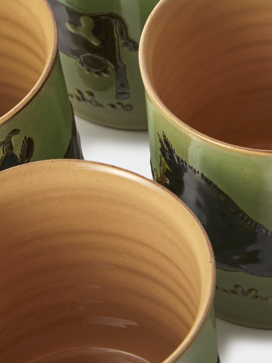 Poterie d’Évires - Animals Hand-Painted Ceramic Mugs (Set of 4) - Green - ABASK