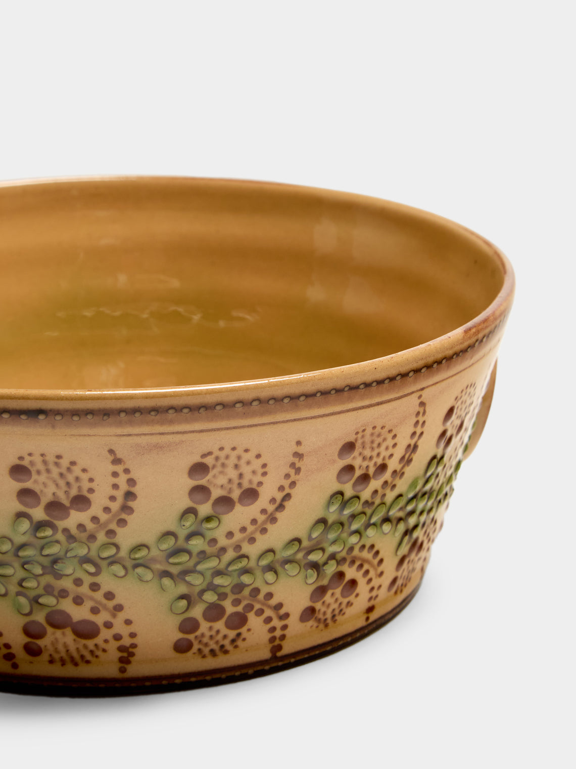 Poterie d’Évires - Flowers Hand-Painted Ceramic Small Handled Serving Bowl - Cream - ABASK