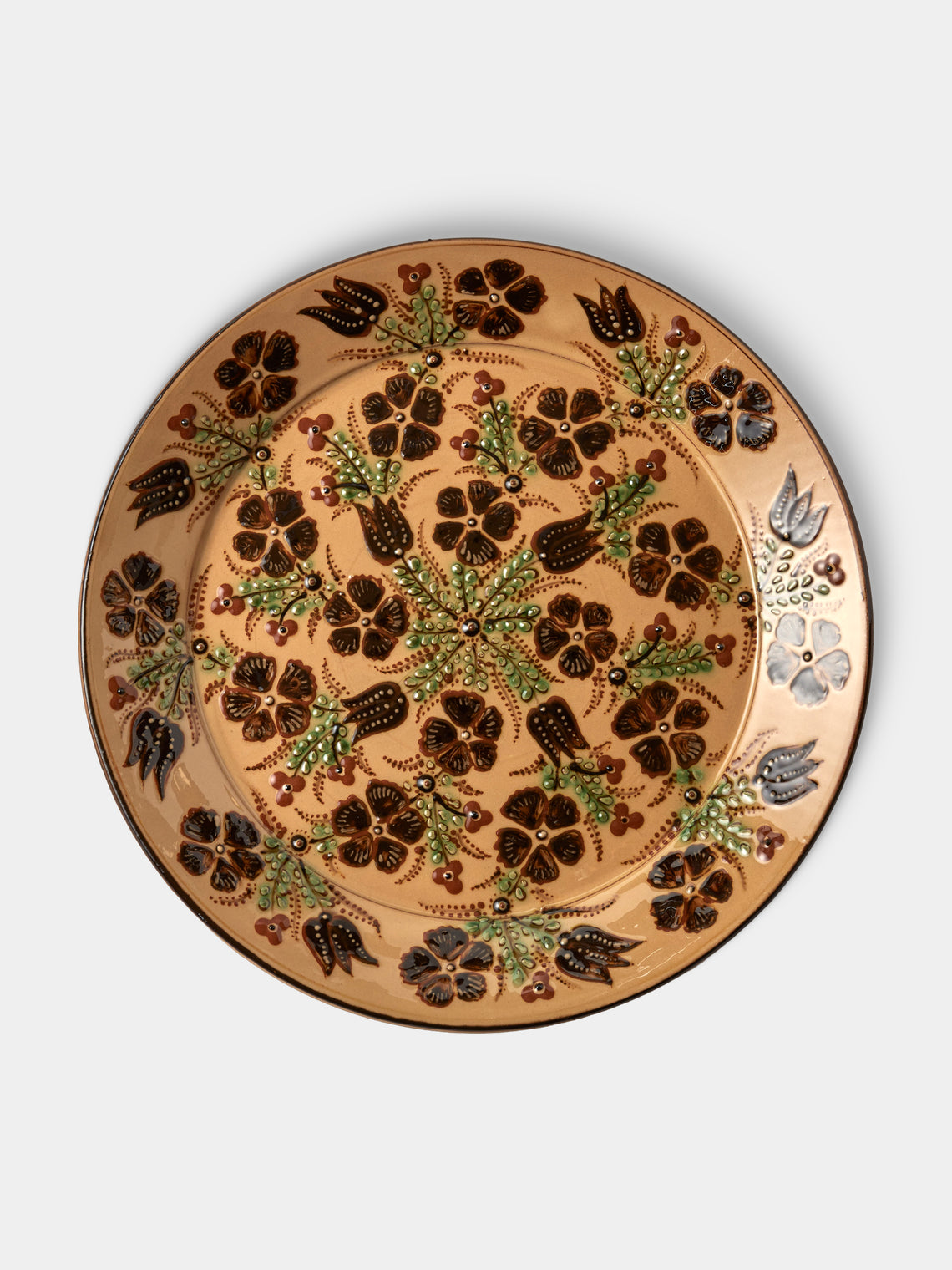 Poterie d’Évires - Flowers Hand-Painted Ceramic Round Platter - Cream - ABASK - 