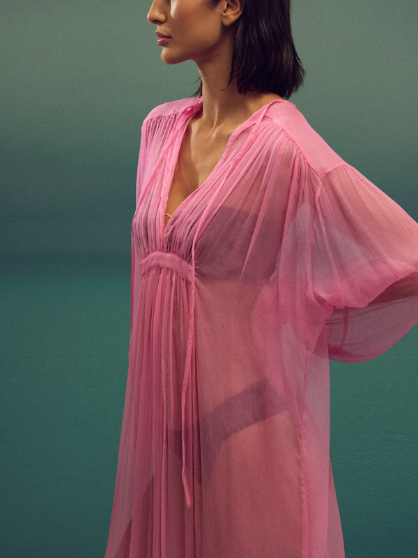 Les Vacances D'Irina - The Hazy Nipple Silk Long Dress | One Size - Pink - ABASK