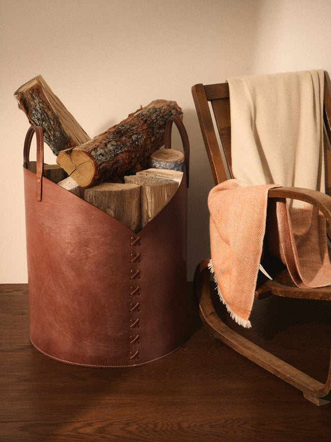 Otzi Studio - Leather Large Log Basket - Brown - ABASK