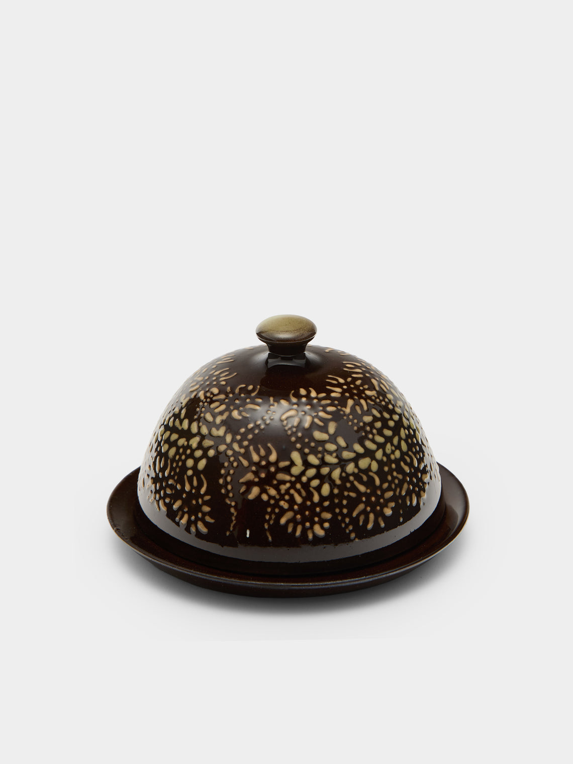 Poterie d’Évires - Flowers Hand-Painted Ceramic Small Lidded Butter Dish - Dark brown - ABASK - 