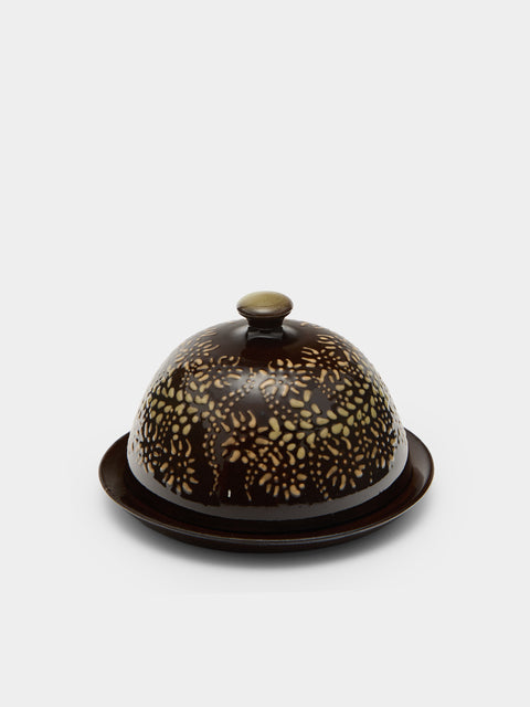 Poterie d’Évires - Flowers Hand-Painted Ceramic Small Lidded Butter Dish - Dark brown - ABASK - 
