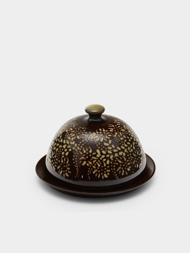 Poterie d’Évires - Flowers Hand-Painted Ceramic Small Lidded Butter Dish - Dark brown - ABASK - 