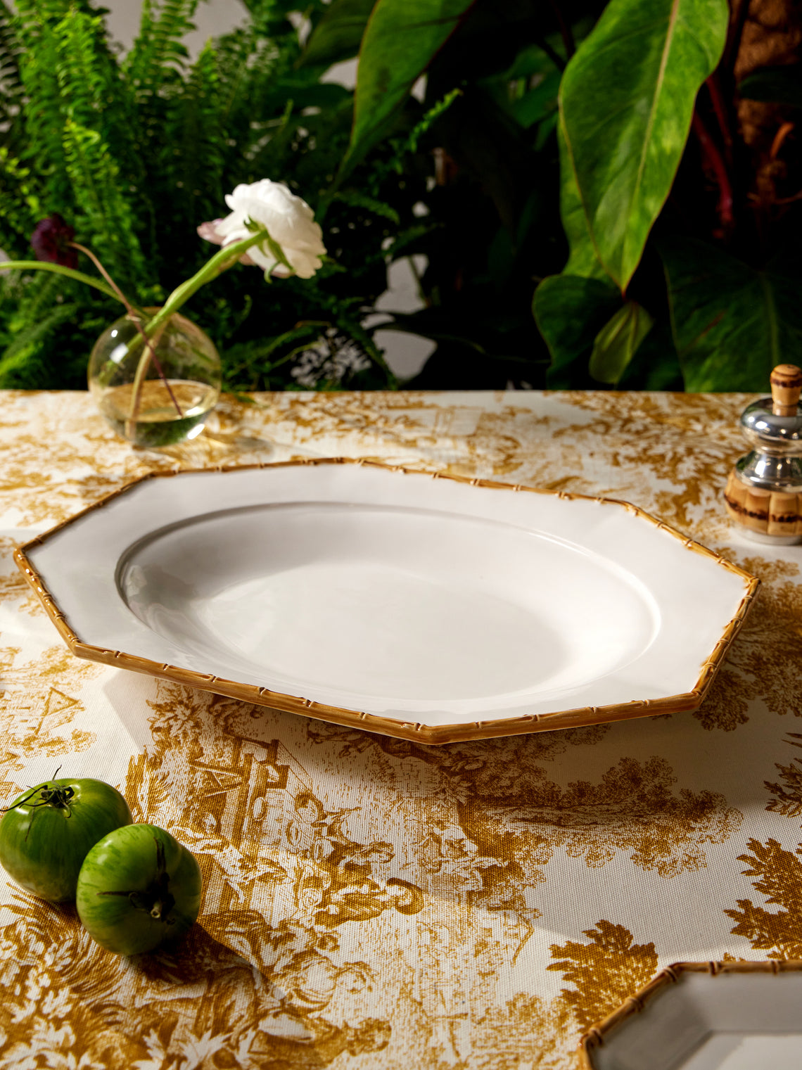 Verdolini - Bamboo Hand-Painted Ceramic Serving Platter - White - ABASK