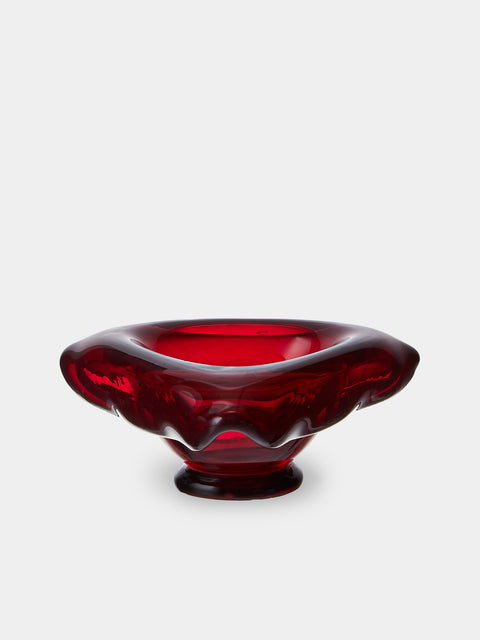 Antique and Vintage - Mid-Century Glass Ashtray - Red - ABASK - 