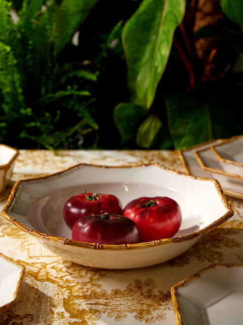 Verdolini - Bamboo Hand-Painted Ceramic Salad Bowl - White - ABASK
