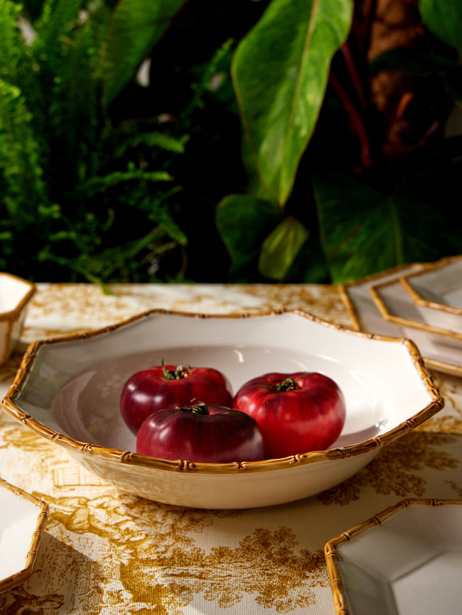 Verdolini - Bamboo Hand-Painted Ceramic Salad Bowl - White - ABASK