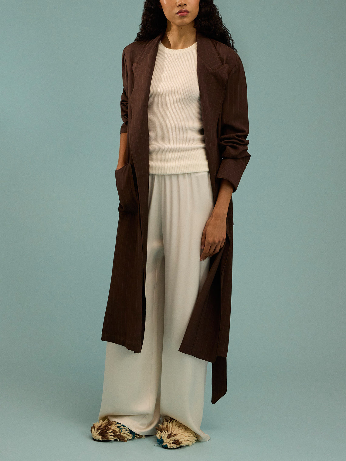 Dorso - The Gessato Wool Robe | Size: S - Brown - ABASK