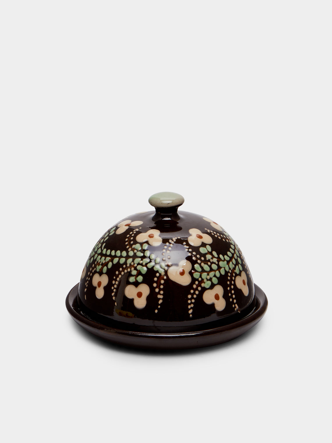 Poterie d’Évires - Flowers Hand-Painted Ceramic Small Butter Dish -  - ABASK - 