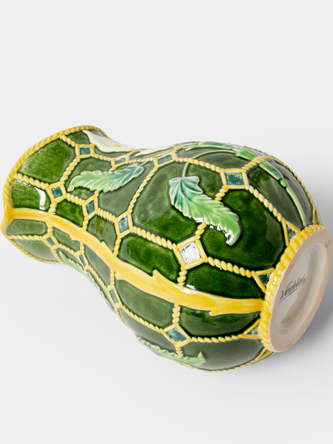 Verdolini - Calla Lily Hand-Painted Majolica Ceramic Pitcher - Green - ABASK