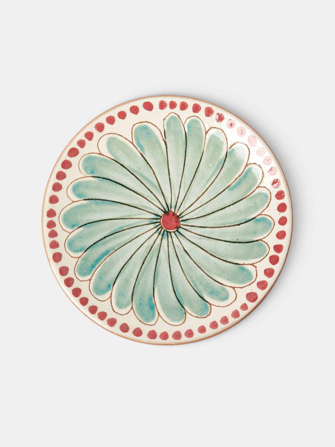 Anut Cairo - Flower Hand-Painted Ceramic Salad / Dessert Plates – 7in/18cm (Set of 4) - Green - ABASK