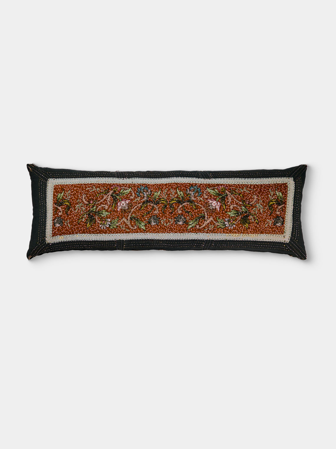 By Walid - 19th-Century Needlepoint Wool and Damask Pillow (53in/1.35m) - Multiple - ABASK - 