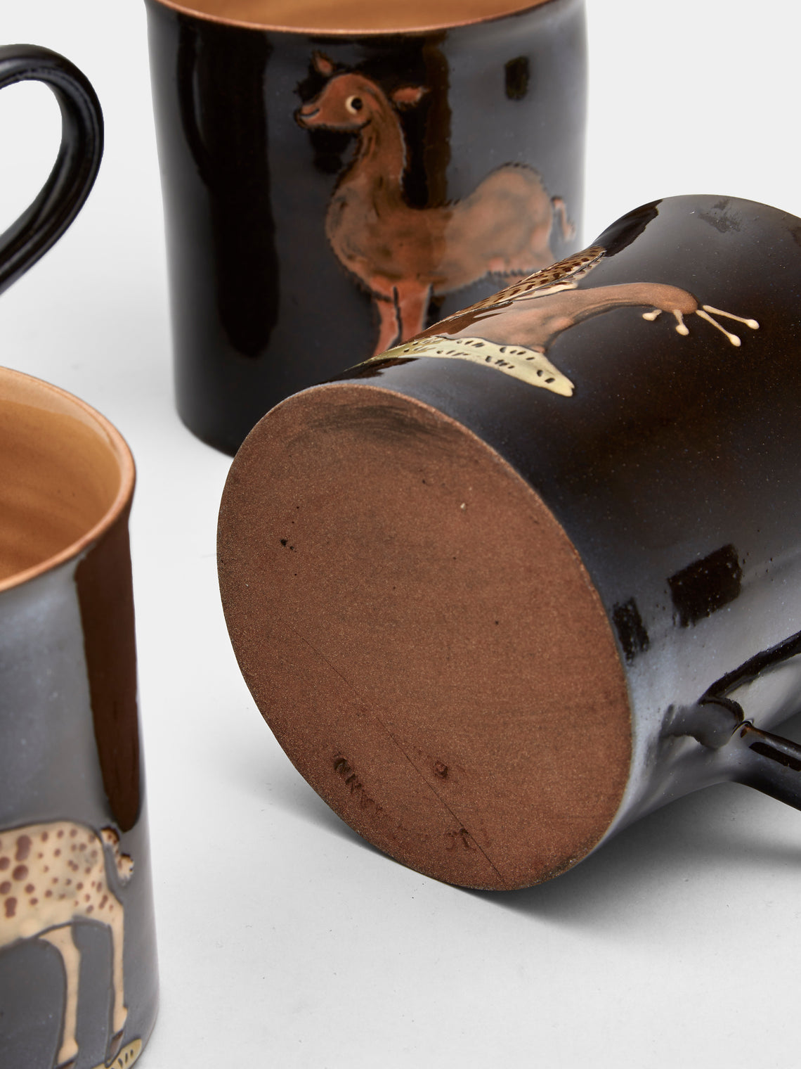 Poterie d’Évires - Safari Hand-Painted Ceramic Mugs (Set of 6) - Dark brown - ABASK