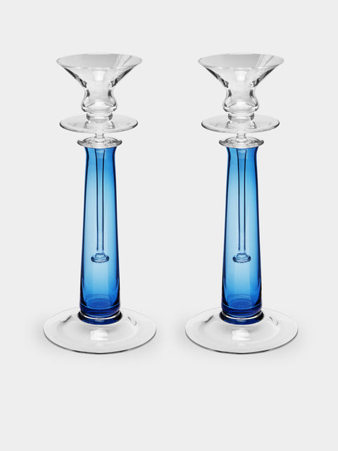 Theresienthal - Louisa Hand-Blown Crystal Candlestick (Set of 2) - Blue - ABASK