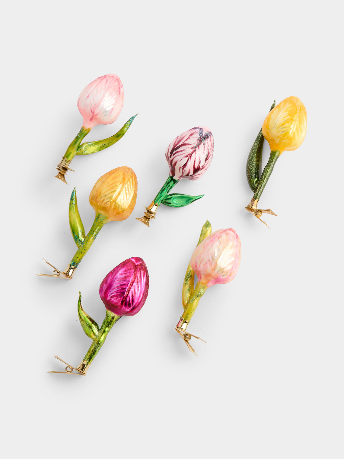 ABASK Decorations - Tulip Garden Hand-Blown Glass Clip-On Tree Decorations (Set of 6) - Multiple - ABASK