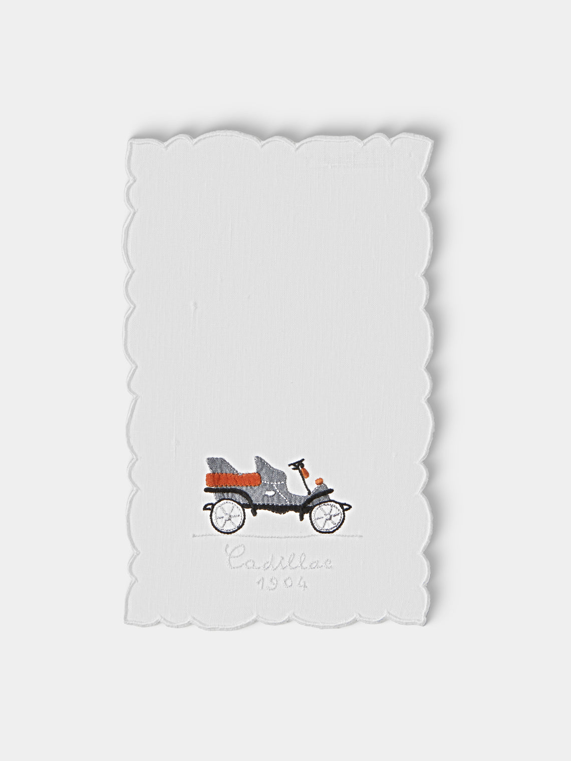 Taf Firenze - | Set of 6 | Retro Car Hand-Embroidered Linen Cocktail Napkins - White - ABASK