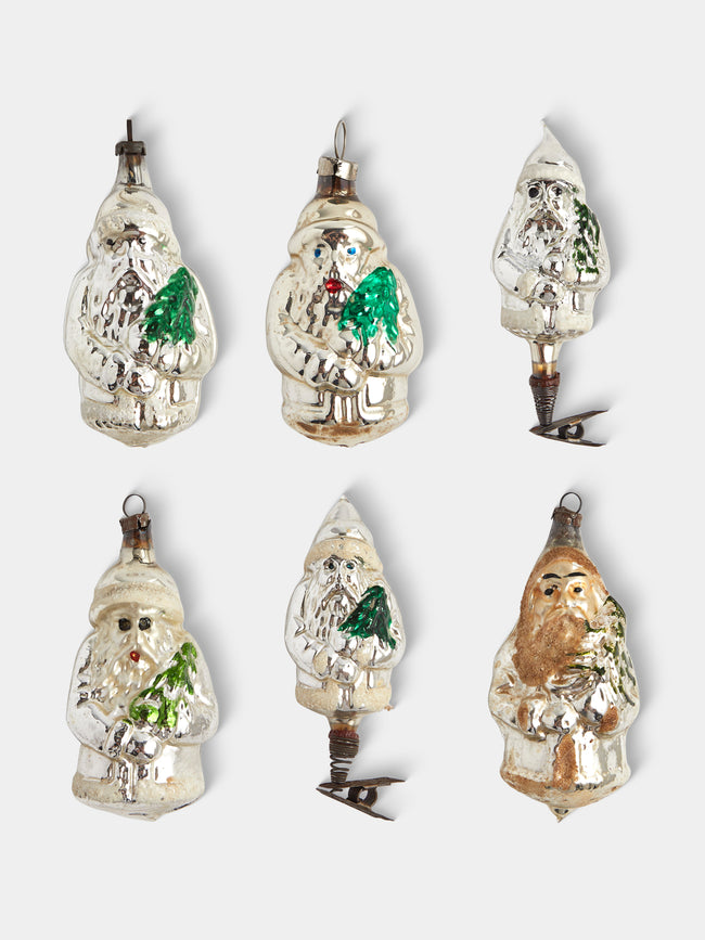 Antique and Vintage - Early-20th-Century Father Christmas Assorted Glass Tree Decorations (Set of 6) - Silver - ABASK - 