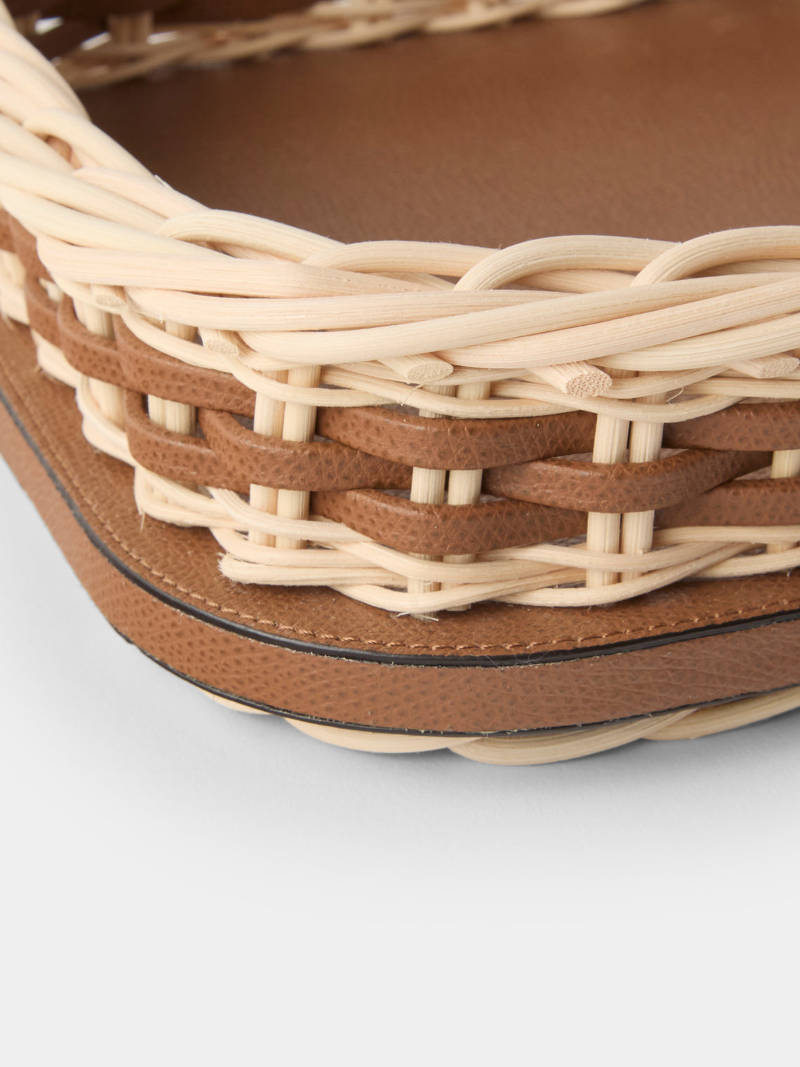 Pigment France - Orsay Leather and Rattan Tray (13in/33cm) - Brown - ABASK