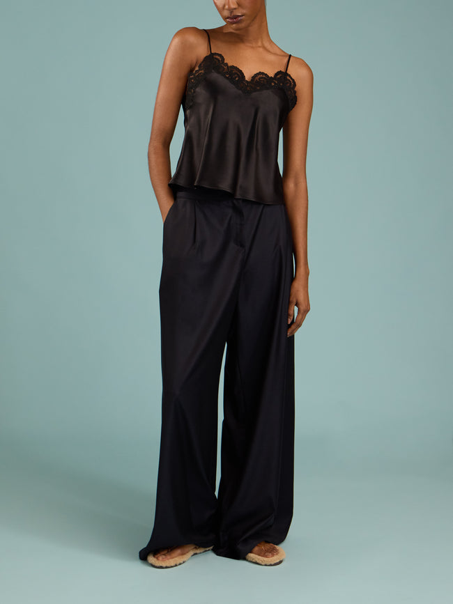 Loretta Caponi - Esmeralda Silk and Lace Top | Size: XS - Black - ABASK