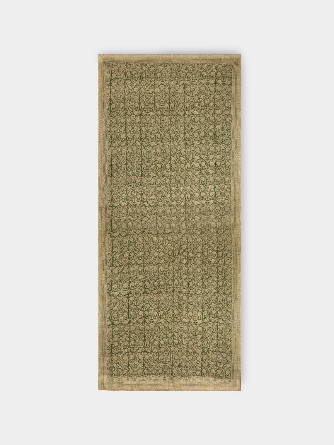Chamois - Paradise Block-Printed Linen Rectangular Tablecloth - Green - ABASK